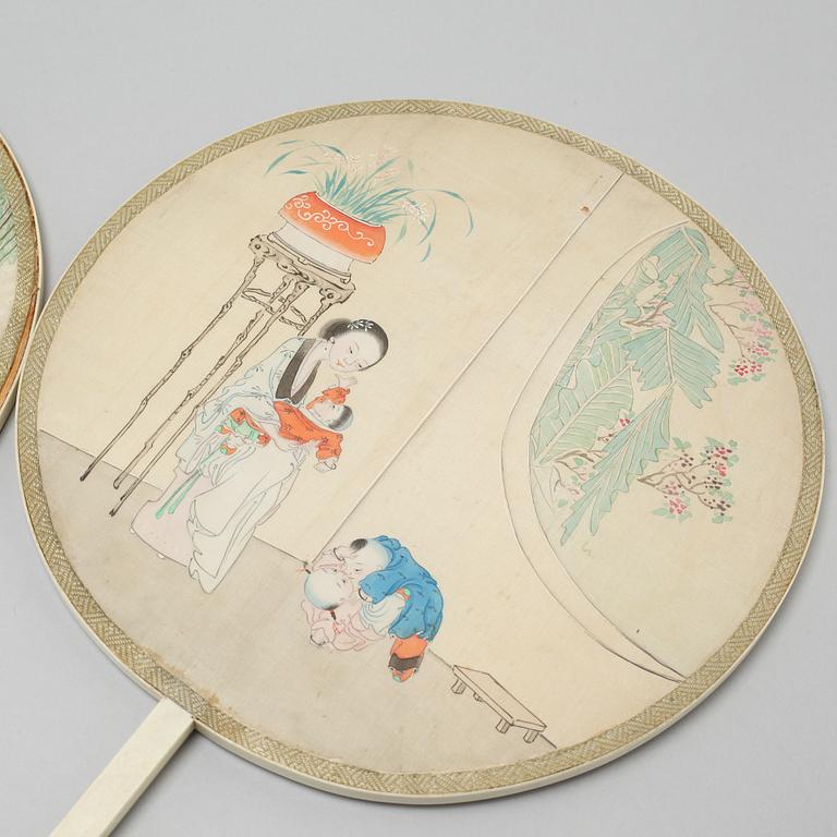 A set of four Chinese fans, late Qing dynasty.