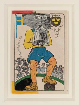 CARL OTTO HULTÉN, collage på spelkort. Signerad och daterad 1946.