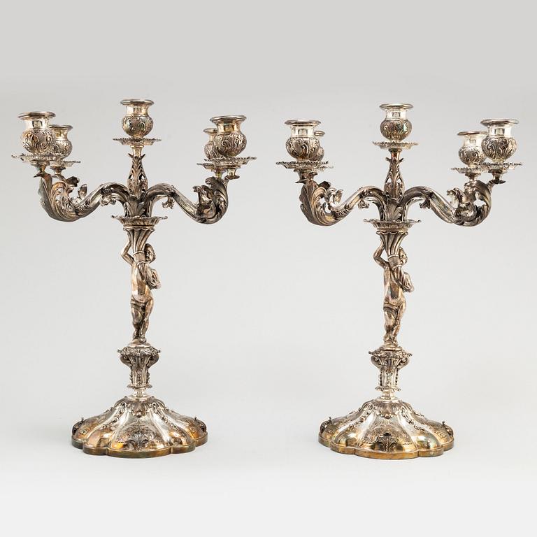 A  1950/60's pair of silver (800) candelabras by Valle & Gandini, Firenze, Italy.