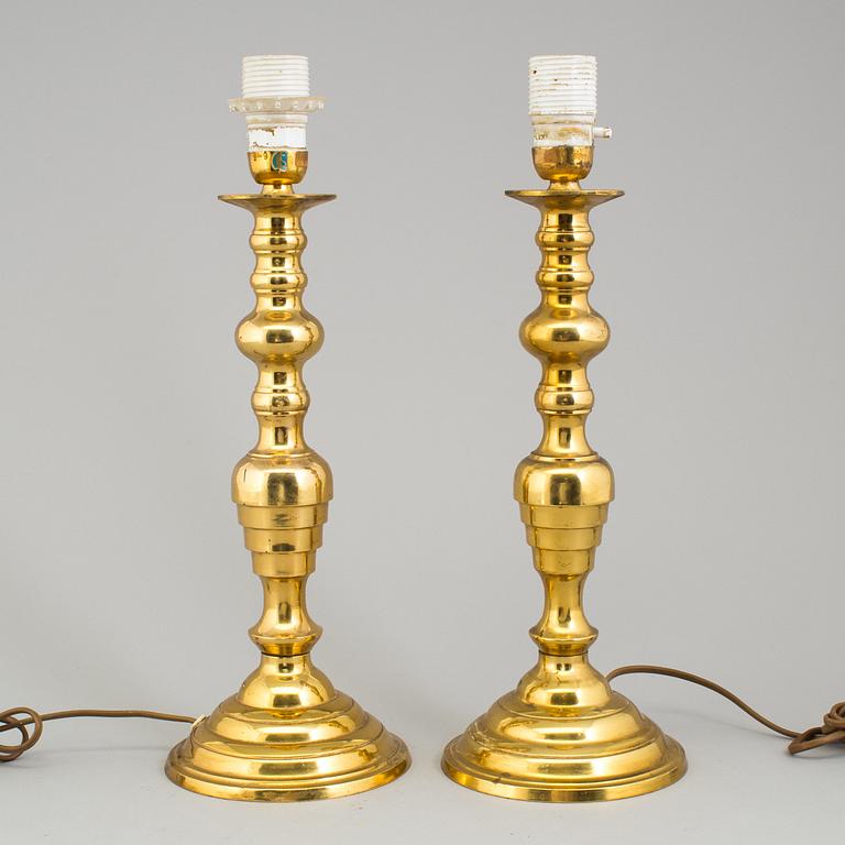 A pair of second half of the 20th century brass table lights.