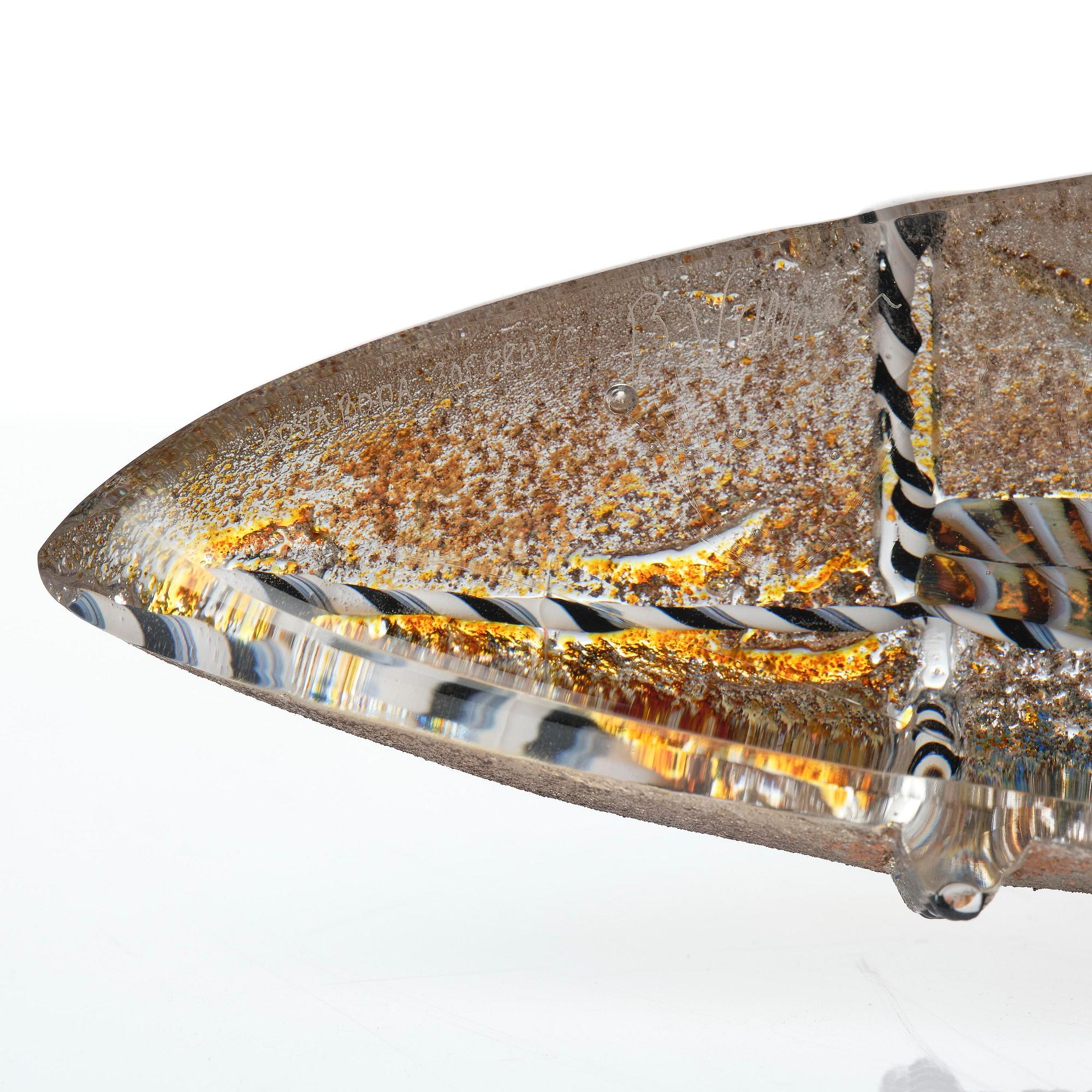 Bertil Vallien, a unique sand cast glass sculpture of a boat, Kosta Boda, Sweden, 1980s.