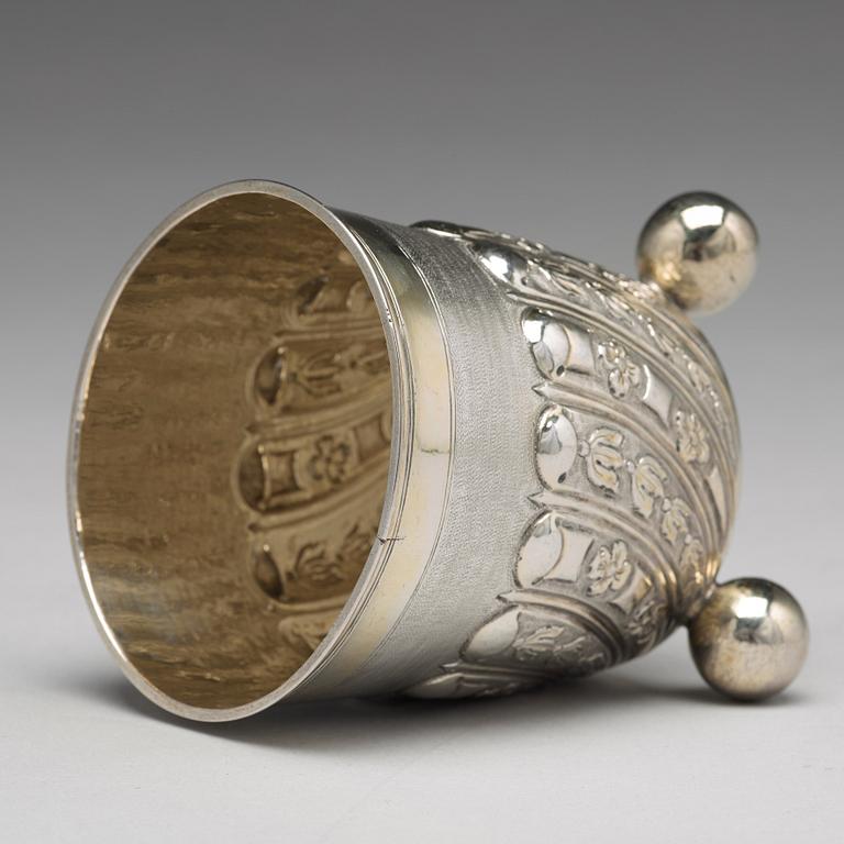 A Russian 18th century pacel-gilt silver beaker, unidentified makers mark, Moscow 1737.