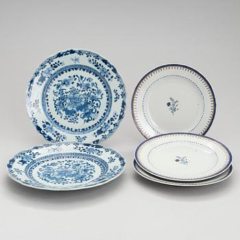 LAUTASIA, 3 kpl. sekä yksi pari, posliinia, Kiina 1700-luku.