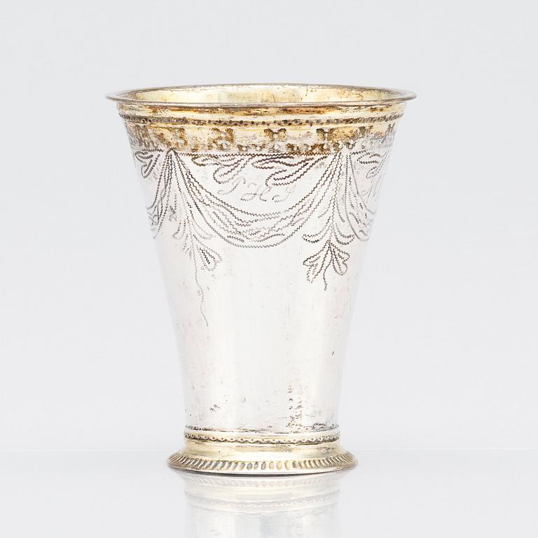 A Swedish parcel-gilt silver beaker, marks of Erik Gustaf Öström, Gävle 1855.