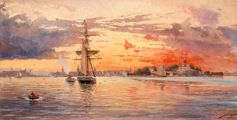 Jacob Hägg, Sun setting over the sea-approach to Stockholm.
