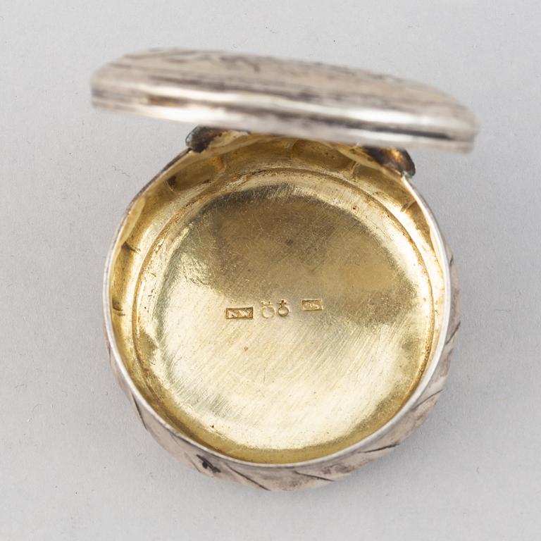 A rococo silver box, with later marks of Nils Vendelius, Uppsala 1857.