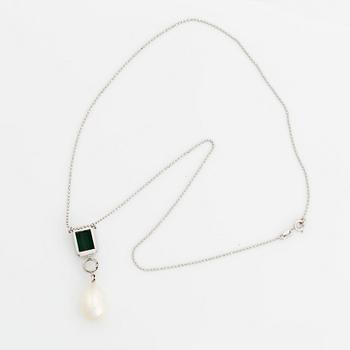 Efva Attling, Green tourmaline, brilliant cut diamond and pearl necklace.