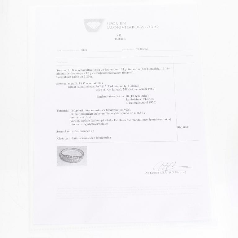 Ring, 18K guld och diamanter, England.