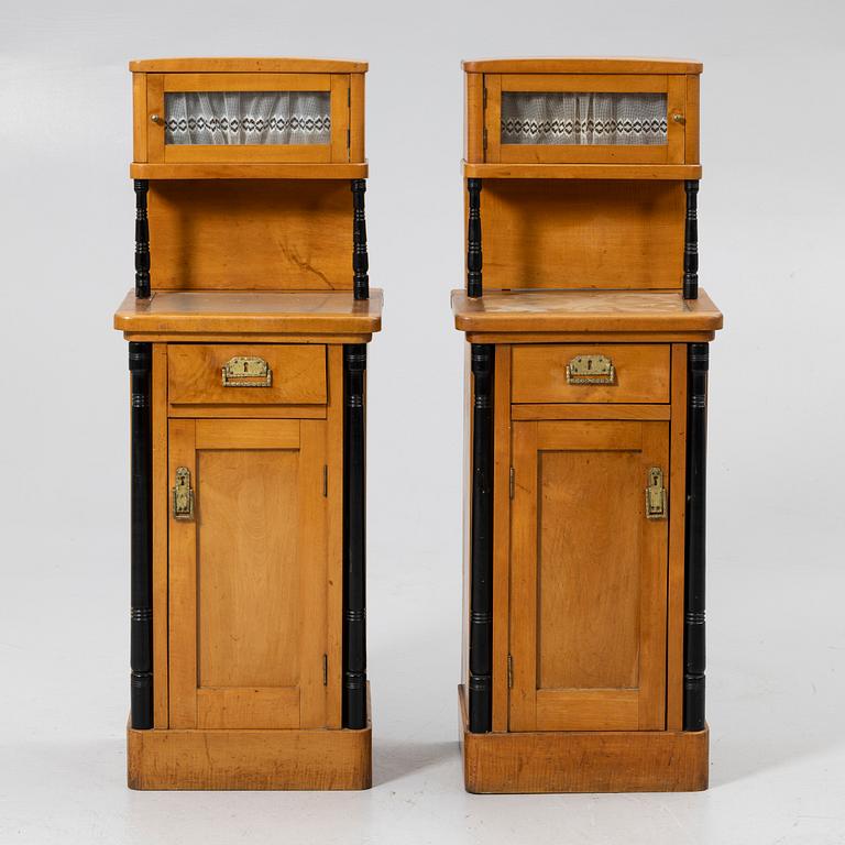 Bedside tables, a pair, first half of the 20th century.