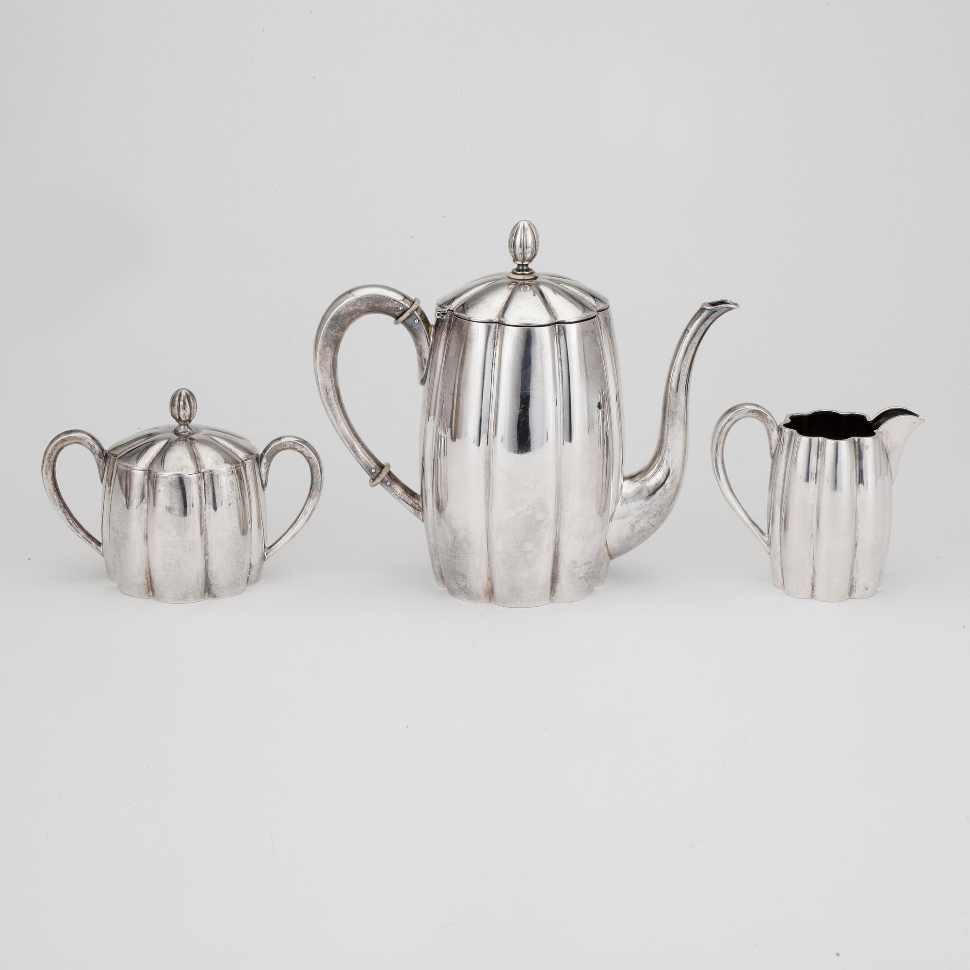 KAFFESERVIS, 3 delar, silver. 1933. Totalvikt ca974g.