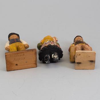 ANDERS BLANCK, and others. Three carves and painted wood figurines.