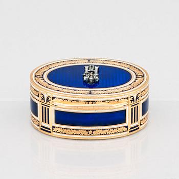 An Imperial Presentation jewelled gold and enamel box, Alexander Treiden for Hahn, St Petersburg before 1899.