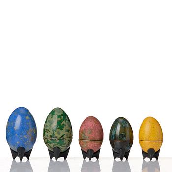 Hans Hedberg, a set of five faience sculptures of eggs, Biot, France.
