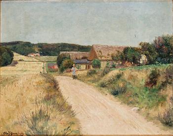 703. Olof Krumlinde, Landskap med figur på byväg.