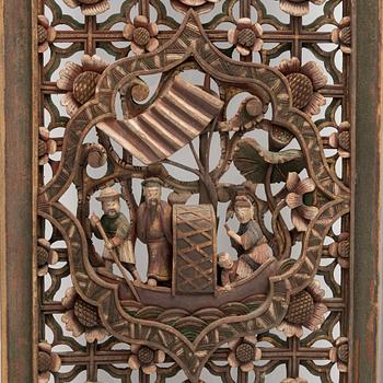 Four carved panels, China, 20th century.