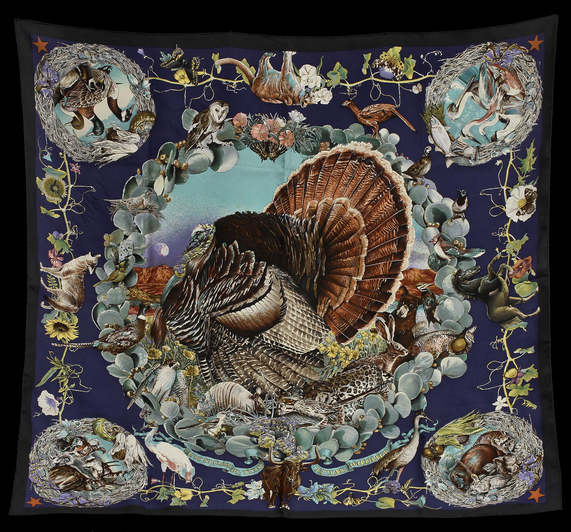 SCARF, siden, "Faune et Flore du Texas", design Kermit Oliver, Hermès, Paris.