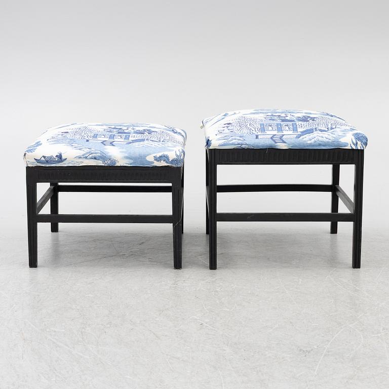 Two gustavian style stools, 20th century.