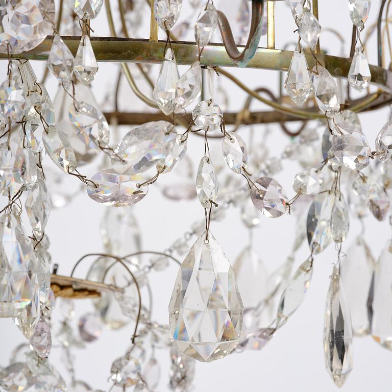 A Russian / Northern European Louis XVI-style gilt brass and blue glass six-branch chandelier, 19th century.