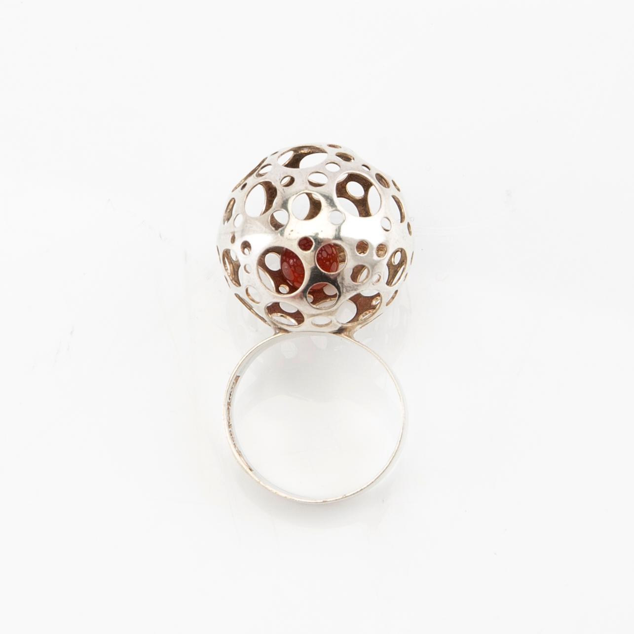 Liisa Vitali, ring and pendant "Leppäkerttu" silver, Westerback Helsinki 1974.