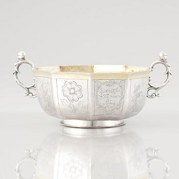 A Swedish Baroque parcel-gilt silver brandy-bowl, mark of Samuel Nordsten, Karlskrona, 1746.