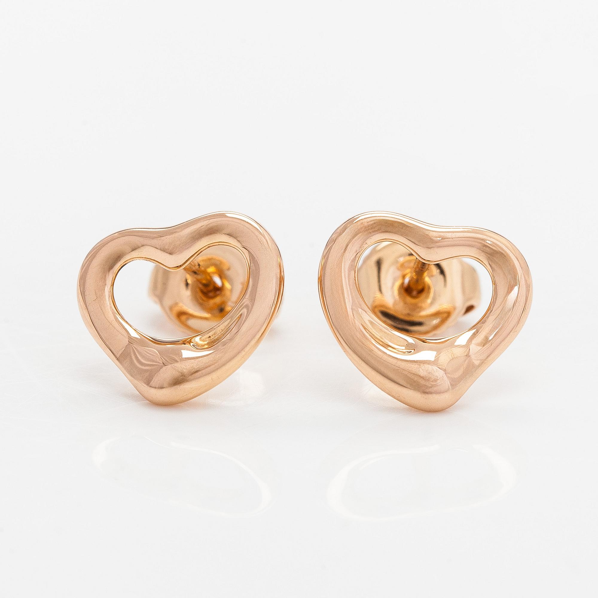 Tiffany & Co, Elsa Peretti, a pair of 18K gold 'Open Heart' earrings.