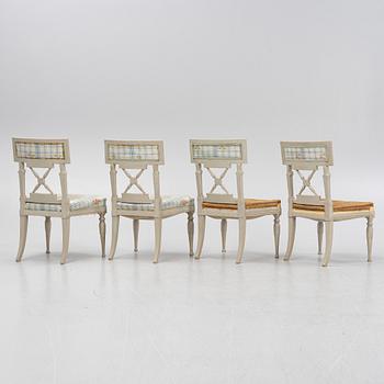 A set of four late Gustavian chairs, around the year 1800.