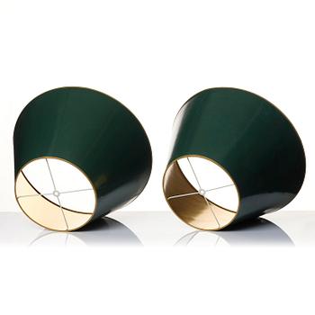 A pair of presumably French tole and brass table lamps, mid 19th century.