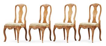 Four Swedish Rococo 18th century chairs.