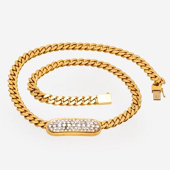 Necklace 18K gold with brilliant and singel-cut Diamonds approx 1 ct, total weight 56,7 g.