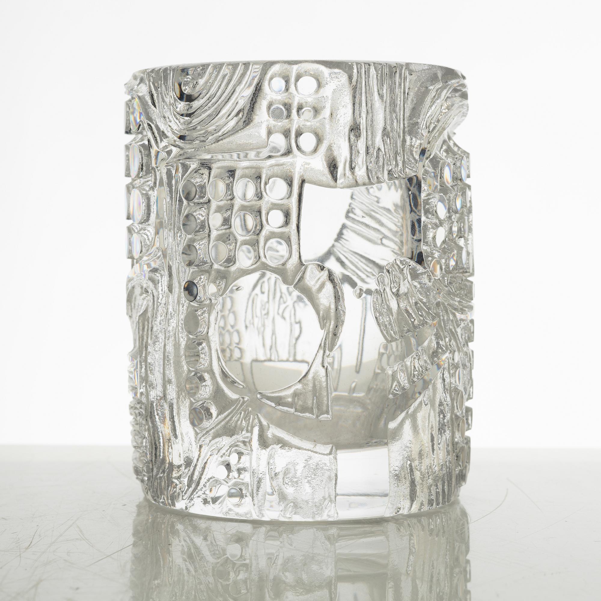 Bertil Vallien, a cylindrical clear glass vase, Boda Åfors Sweden 1960-70s.