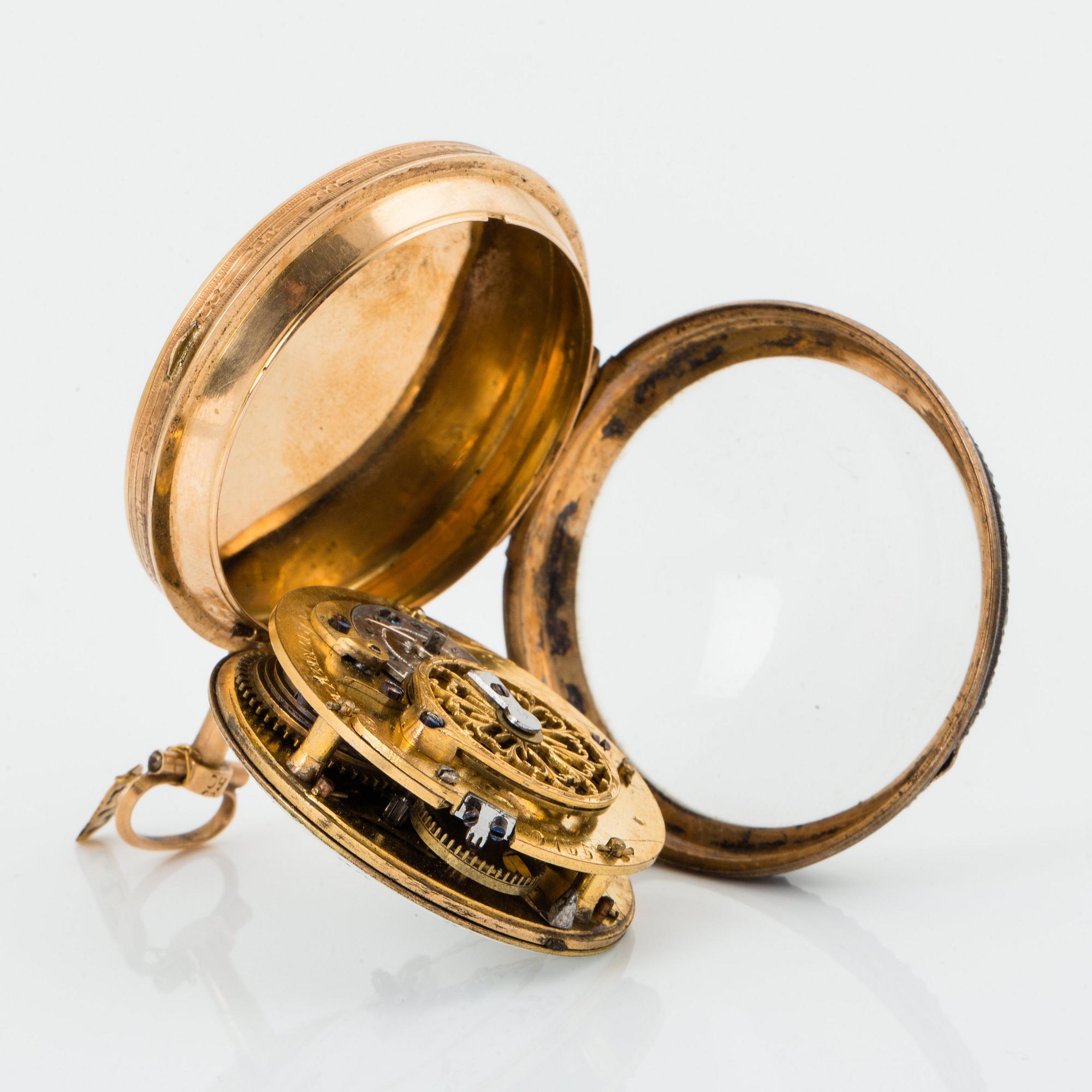J S Patron, fickur, guld, stenar och emalj, Geneve omkr 1800.