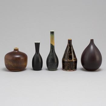 CARL-HARRY STÅLHANE, 5 unique stoneware vases, Rörstrand.