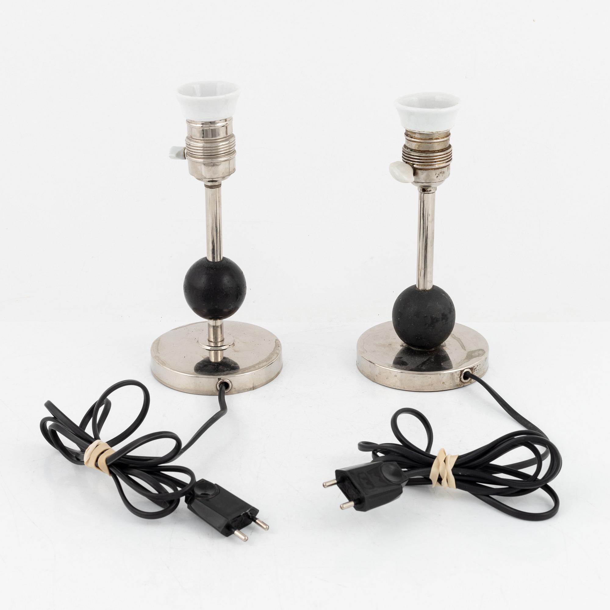 Bordslampor, 2 st, funkis, 1930-tal.