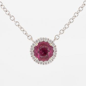 Necklace, 18K white gold with ruby and brilliant-cut diamonds.