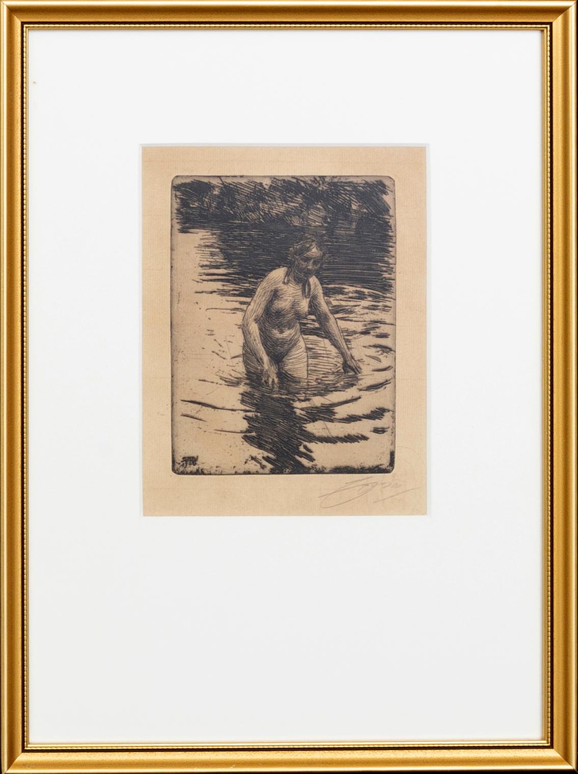Anders Zorn, etsning, 1906, signerad.