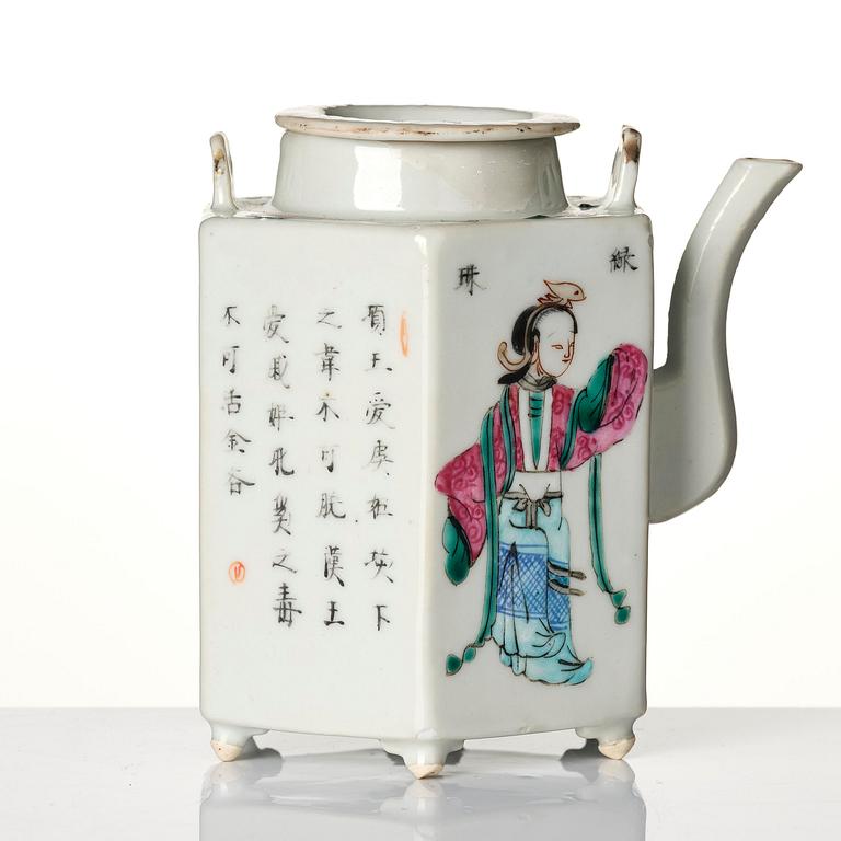 A famille rose 'Wu Shang Pu' tea pot with cover, Qing dynasty, c. 1900.