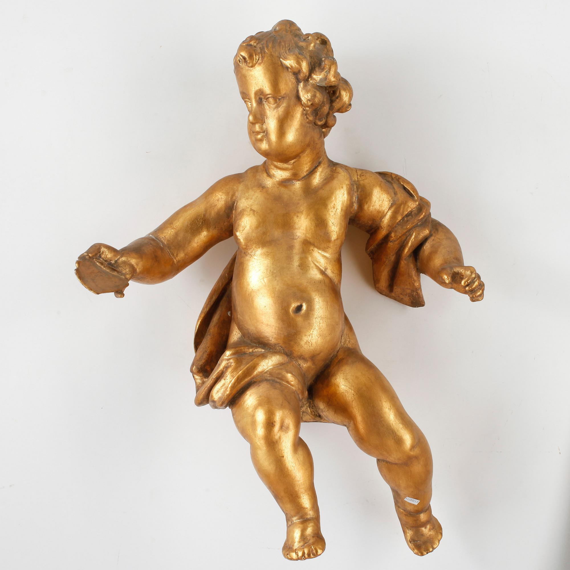 SKULPTUR, förgyllt trä. 1800/1900-tal.