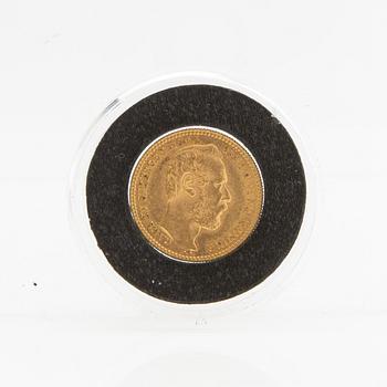 Guldmynt Sverige, Karl XV 1 Carolin 20 Francs, 1868.