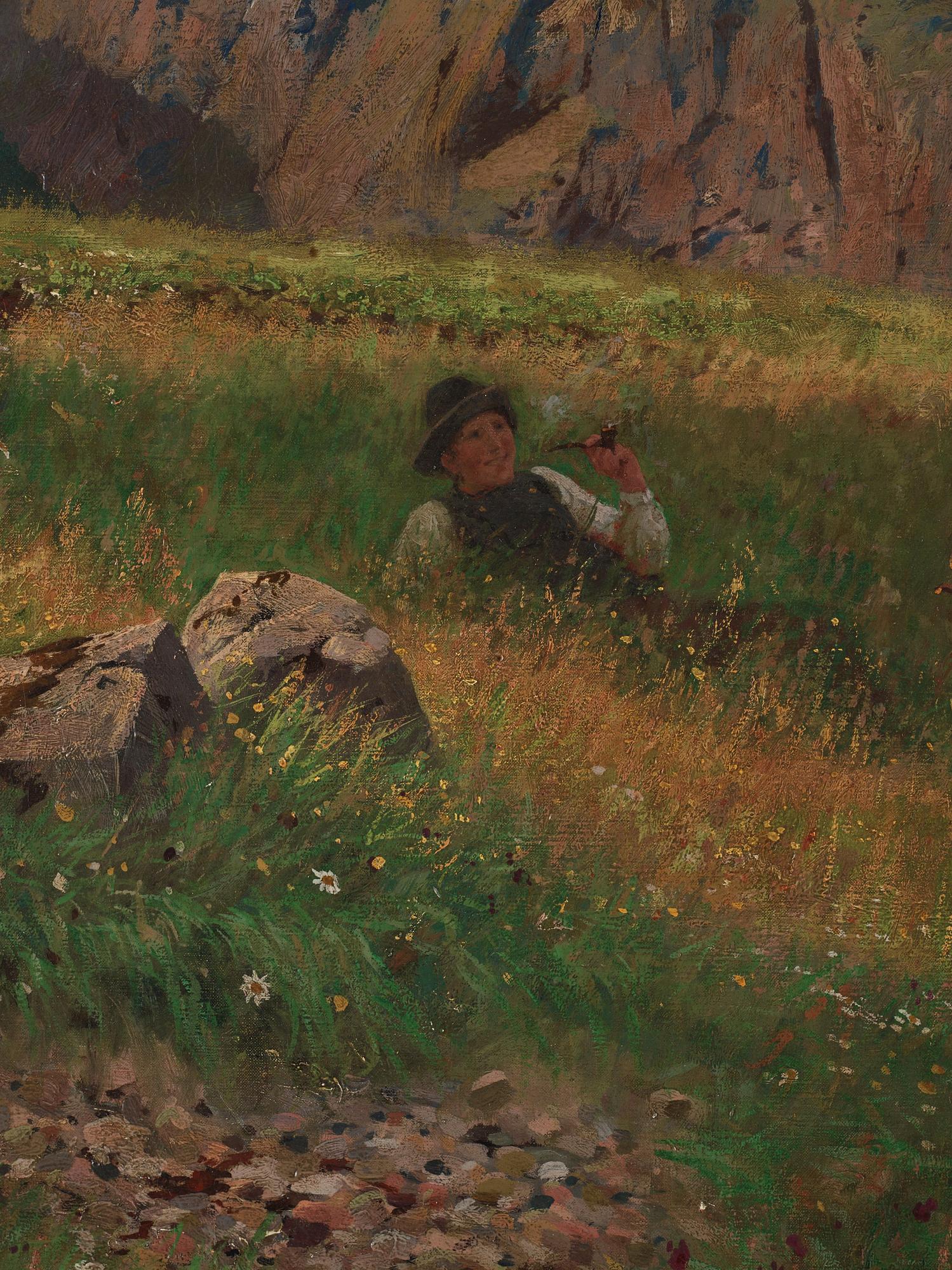 Hans Dahl, Fjordlandskap med figurer som plockar ris.