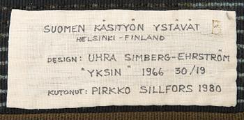 UHRA-BEATA SIMBERG-EHRSTRÖM, ryijy /ryijymatto, Suomen käsityön ystävät. Noin 155x125 cm.