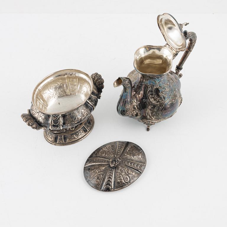 Four silver items, including pot from Gewe Silvervarufabriken Ab, Malmö, Sweden, 1967.