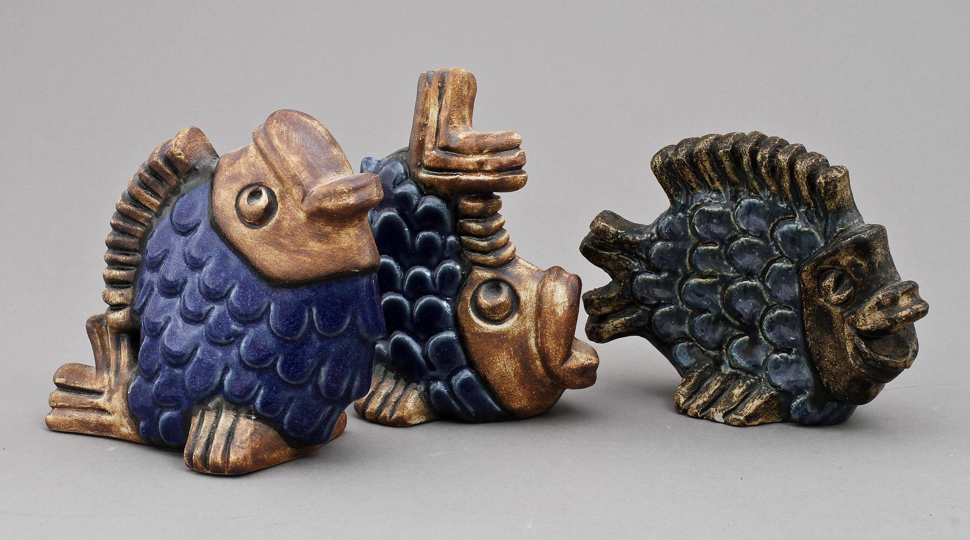 FIGURINER, 7 st, stengods, W Fischer, Ego Stengods, 1960-1975.