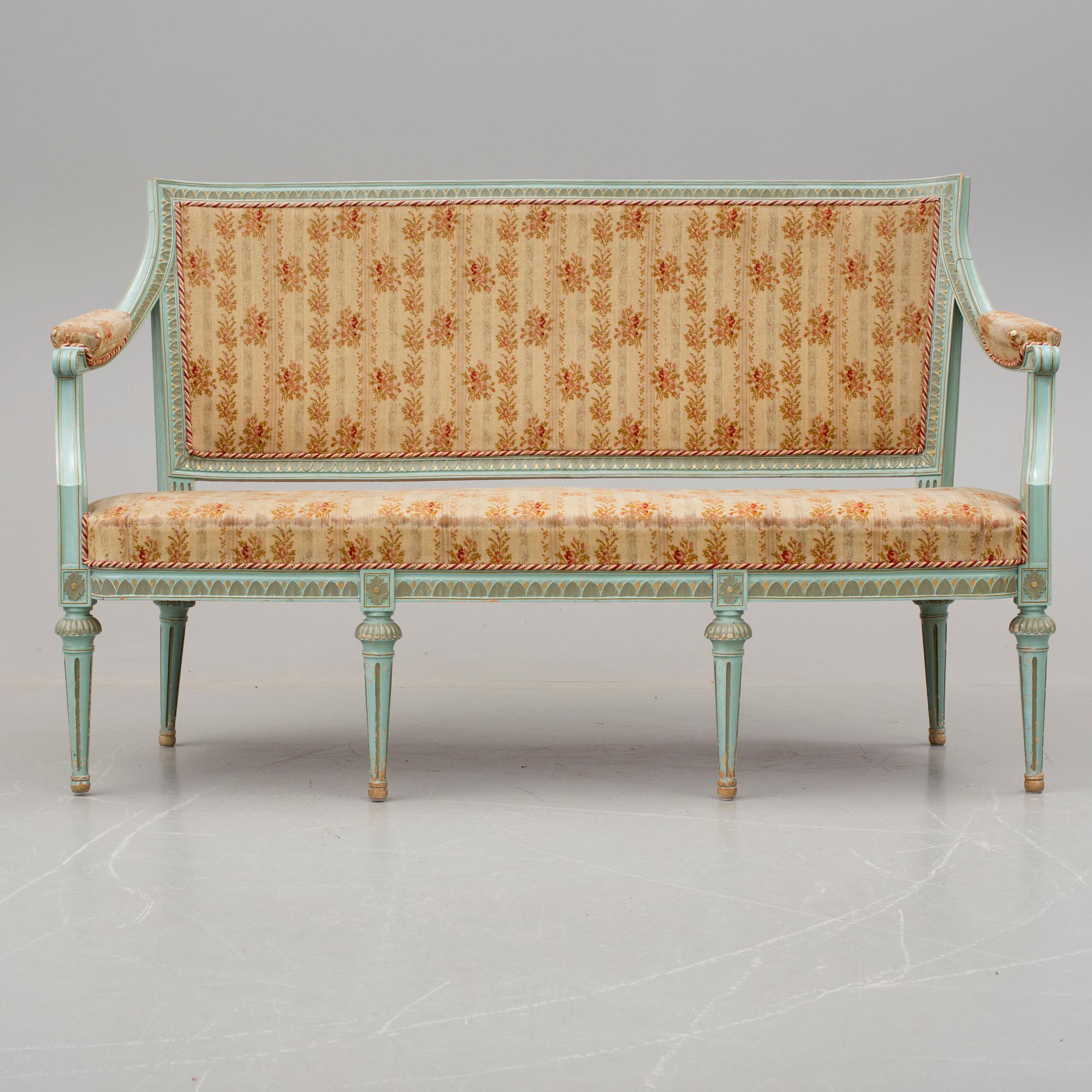 SOFFA och  STOLAR 6 st, gustaviansk stil, 1900-tal.