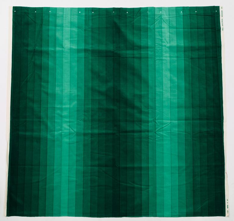 Verner Panton, CURTAINS, 3 PIECES, AND SAMPLERS, 10 PIECES.  Cotton velor. A variety of green nuances and patterns. Verner Panton.