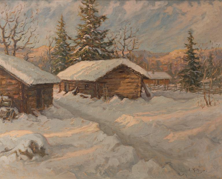 Einar Krüger, Farm in a winter landscape.