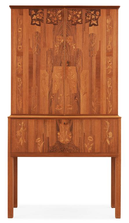 Carl Malmsten, A Carl Malmsten walnut and mahogany cabinet with floral inlays, Sweden 1959.