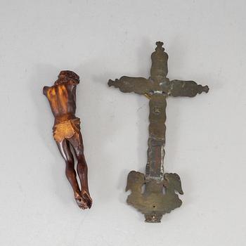 Two 19th century wood and bronze crucifix.