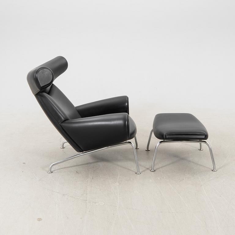 Hans J Wegner, fåtölj med fotpall, "Ox Chair", EJ-100, Erik Jørgensen, Danmark,