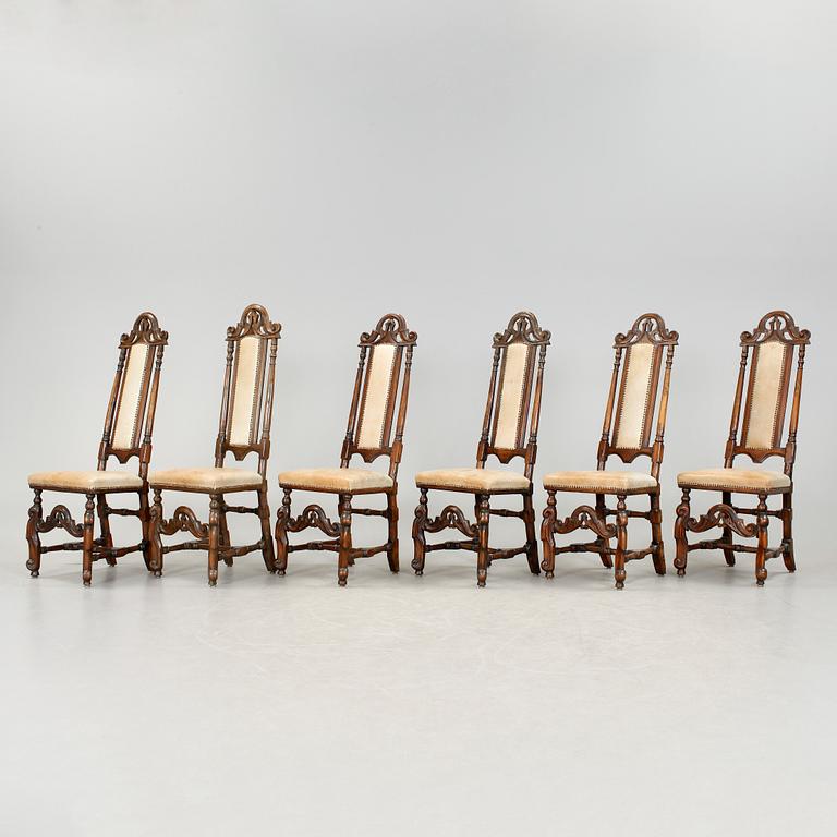 STOLAR, sex + två stycken. Omkring år 1700. Barock.