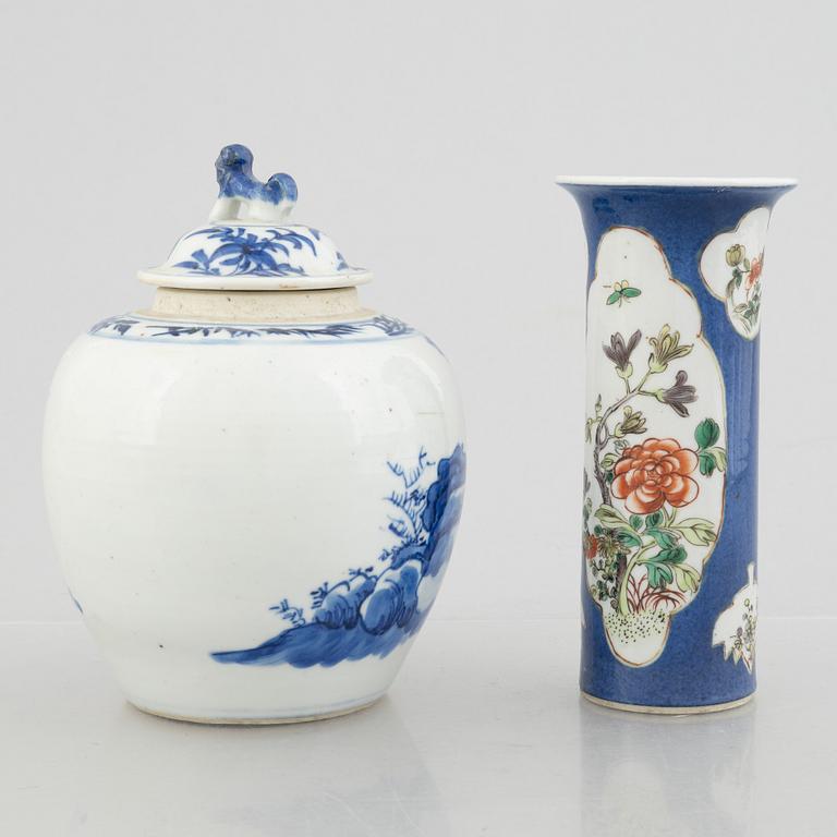 A Chinese vase and an urn with cover, the Qing dynasty, 19th century.
